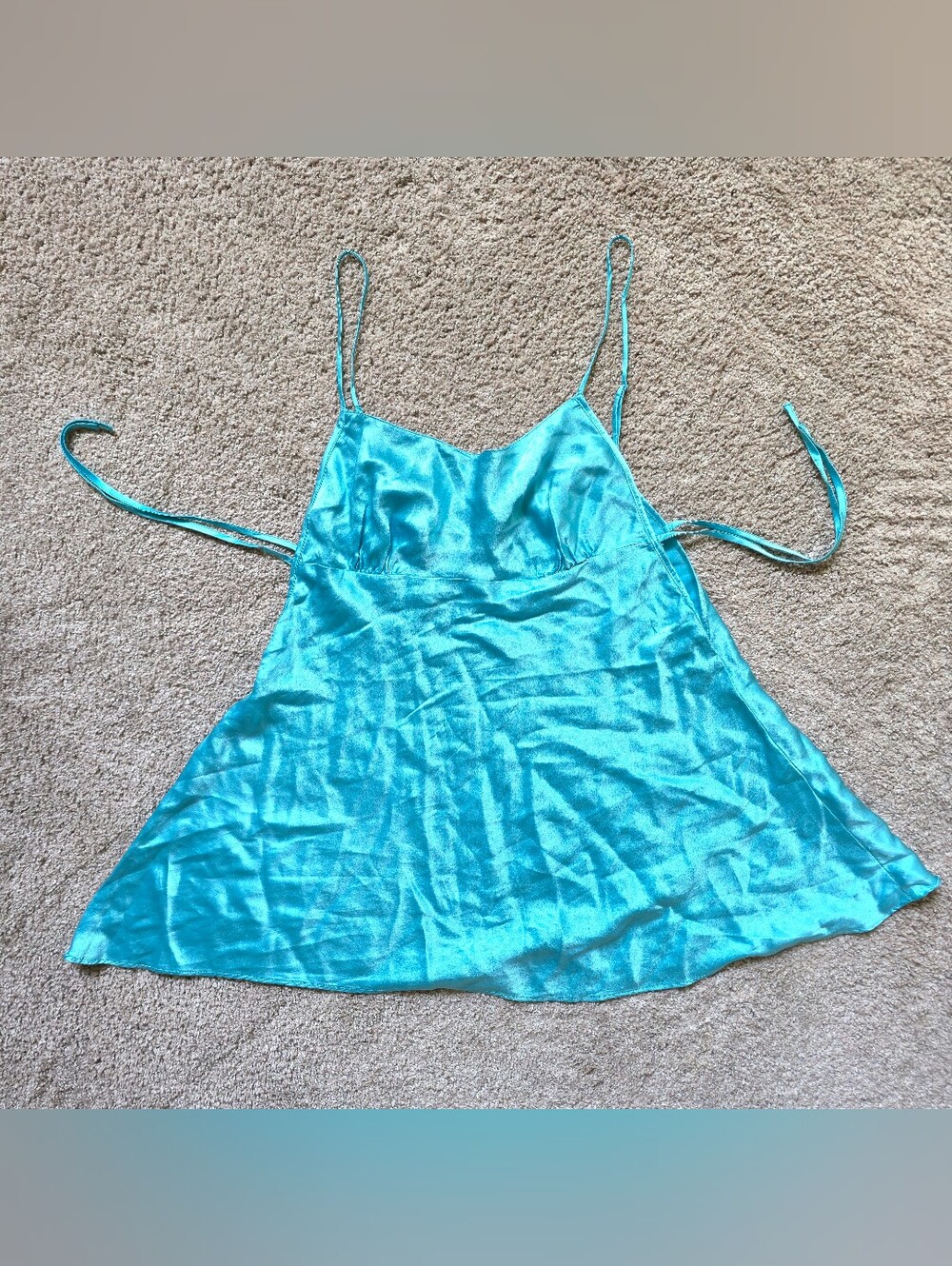 Vintage Y2K 100% Pure Silk Turquoise Babydoll Camisole Top Slip Small